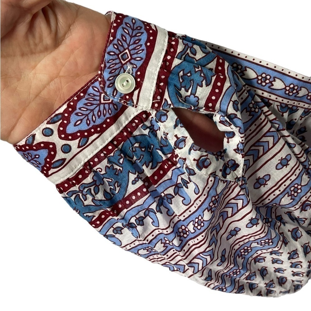 J Crew Floral Paisley Cotton Peasant Top In Bright Periwinkle size 6 - Picture 8 of 16